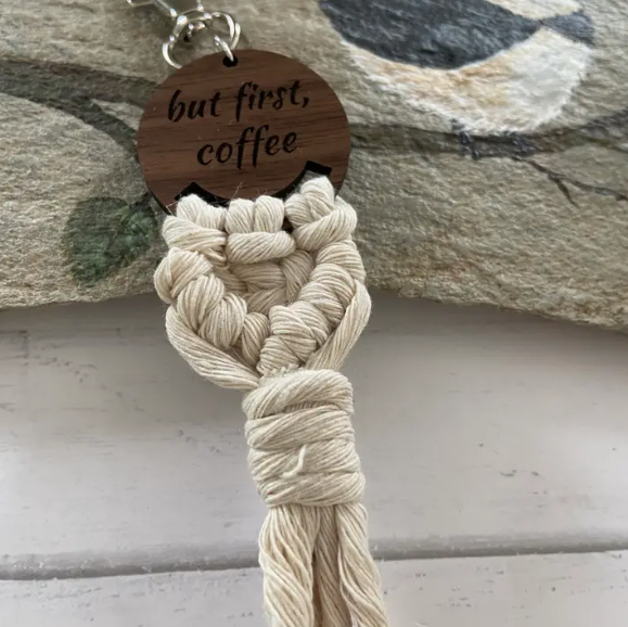 But First Coffee Boho Macrame Key Chain Keychain