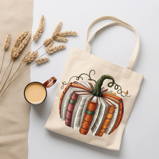 Pumpkin Book Stack Tote Bag