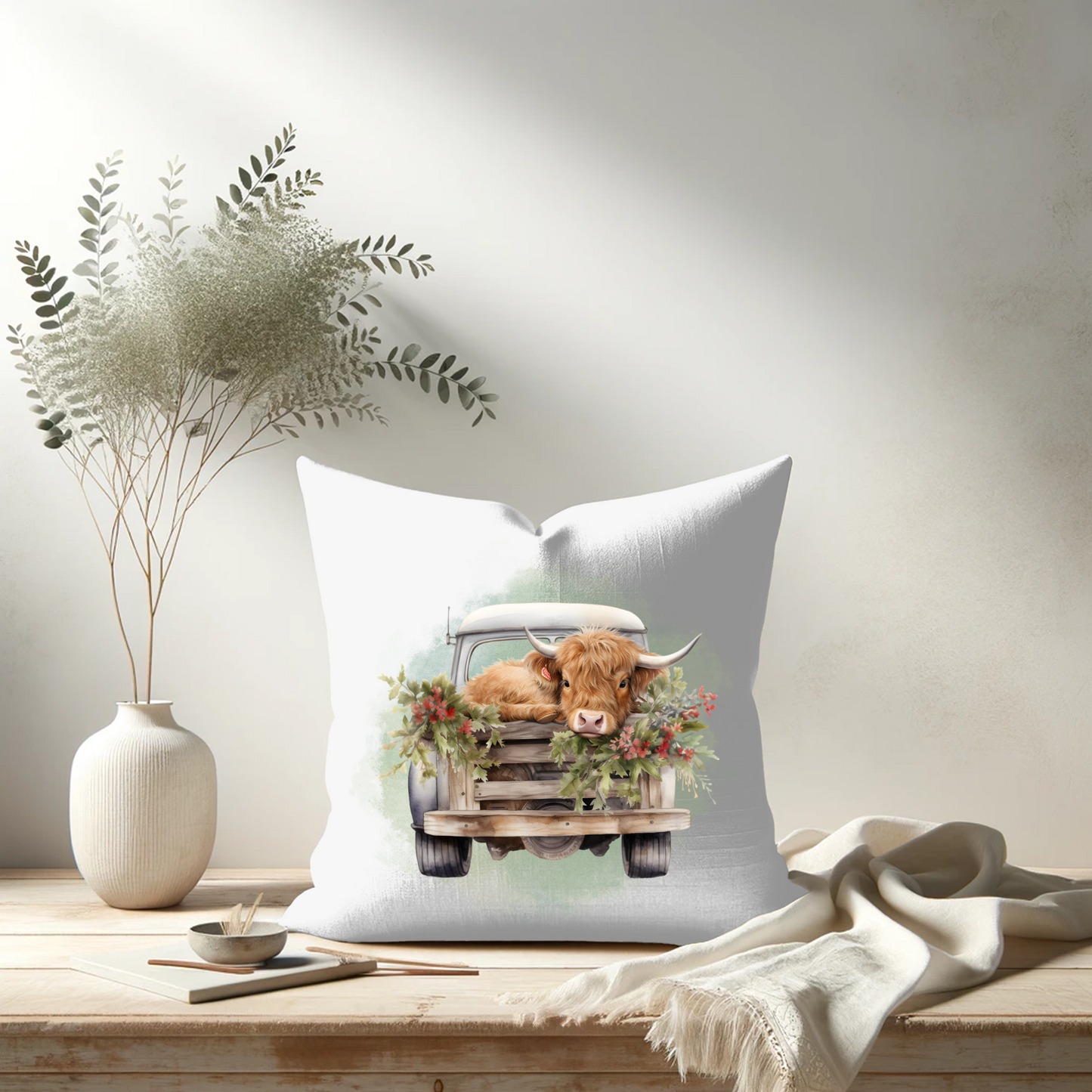 Highland Winter Vintage Truck Pillow