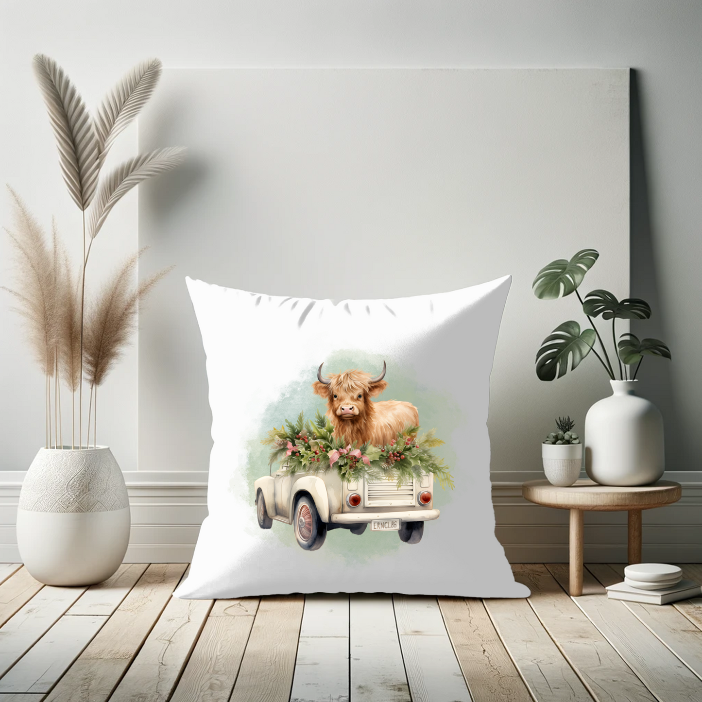 Highland Winter Vintage Truck Pillow