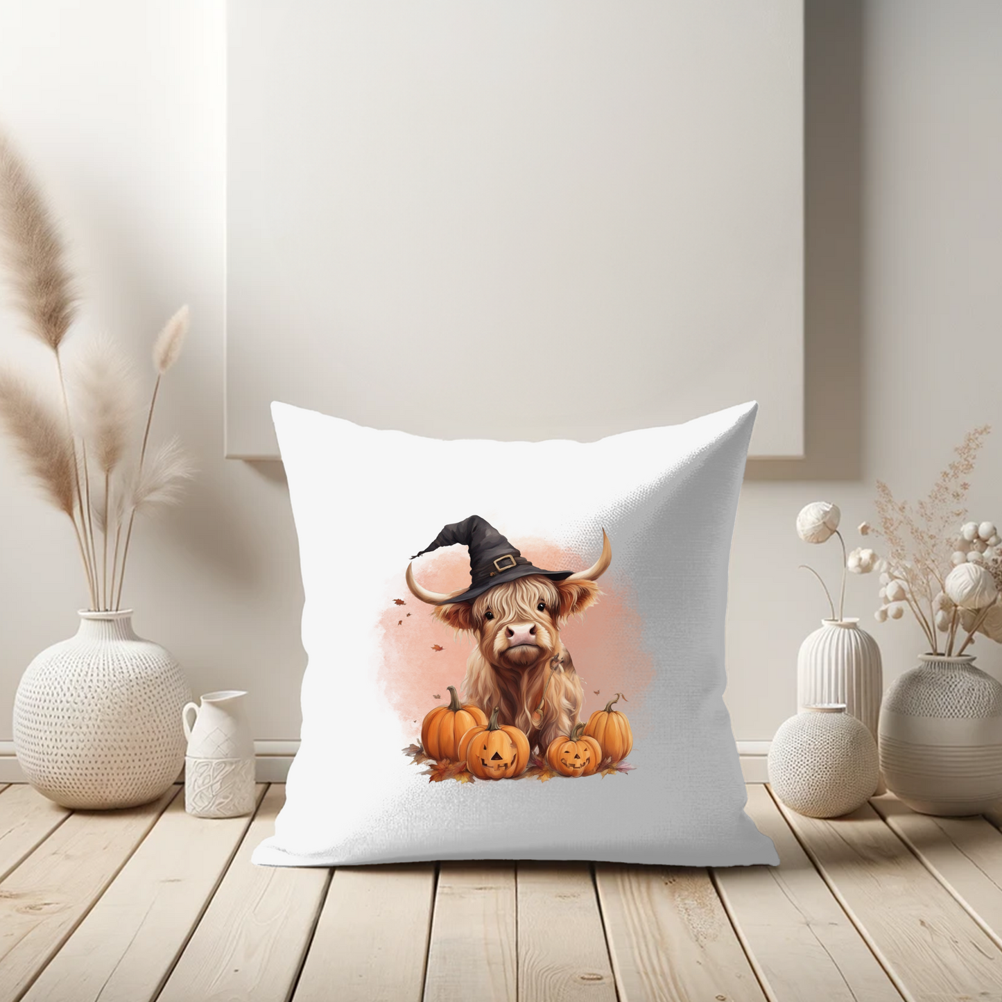 Spooky Highland Cow Halloween Pillow