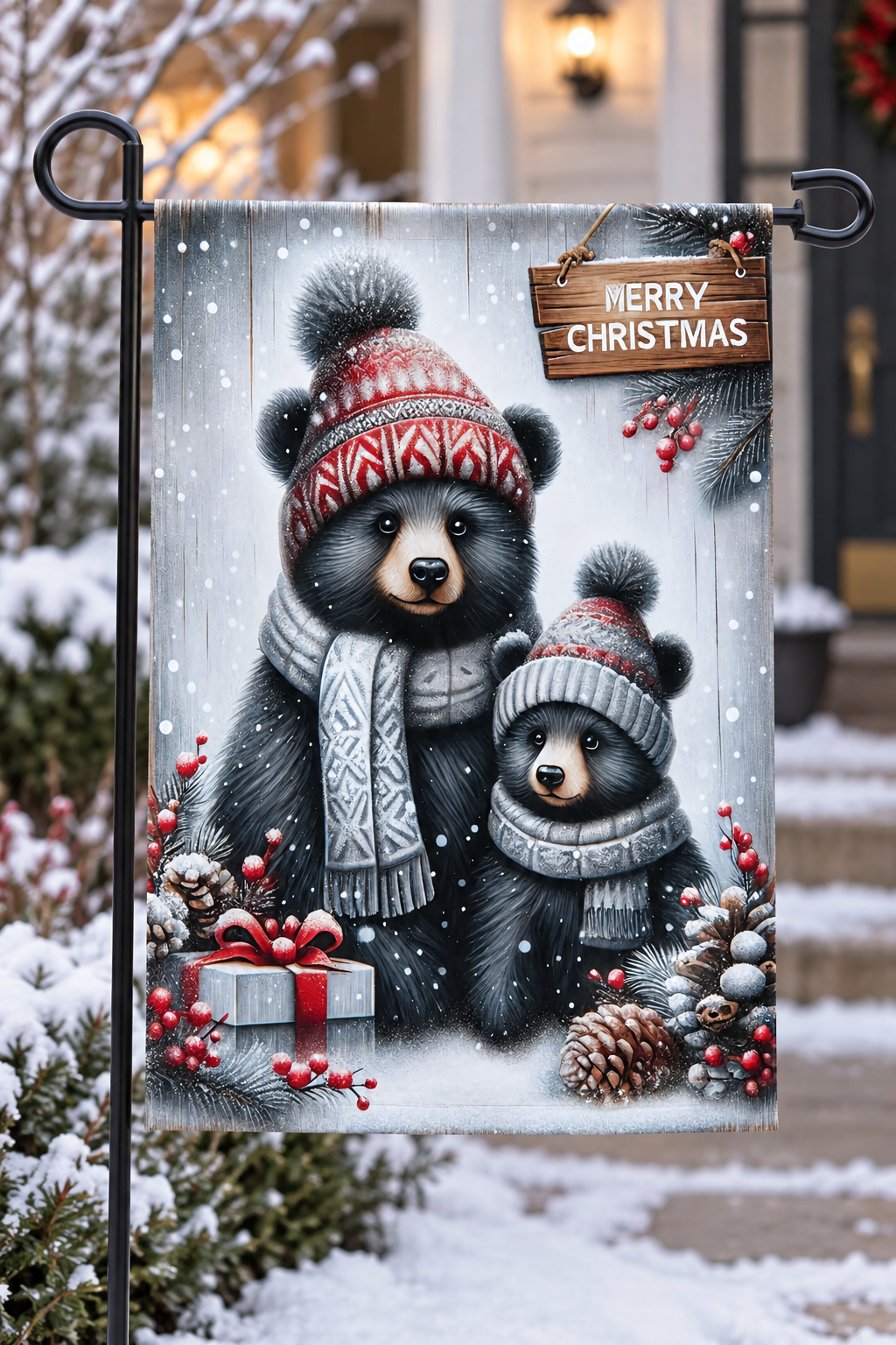 Cozy Christmas Bears Garden Flag