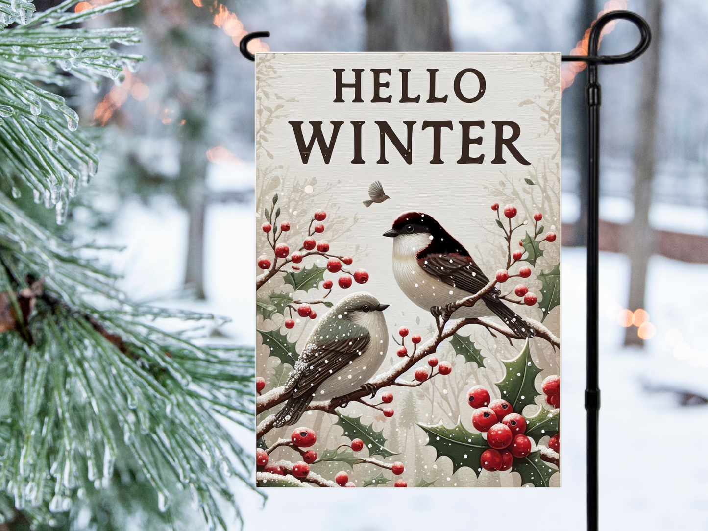 Hello Winter Garden Flag