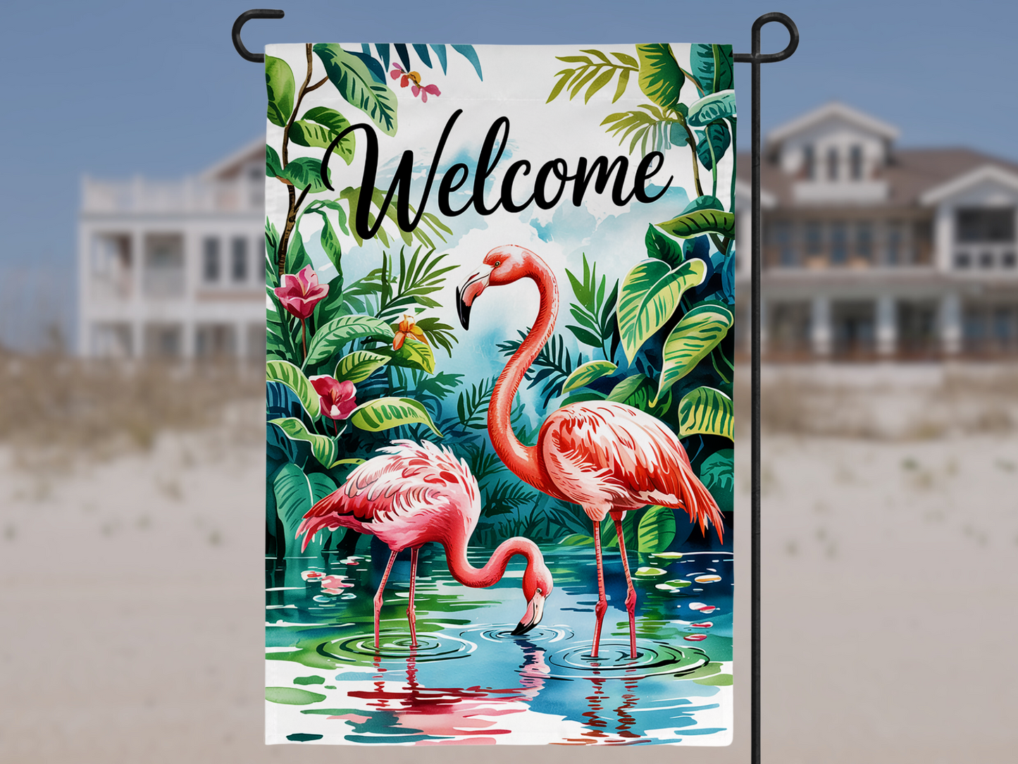 Tropical Flamingo Welcome Garden Flag