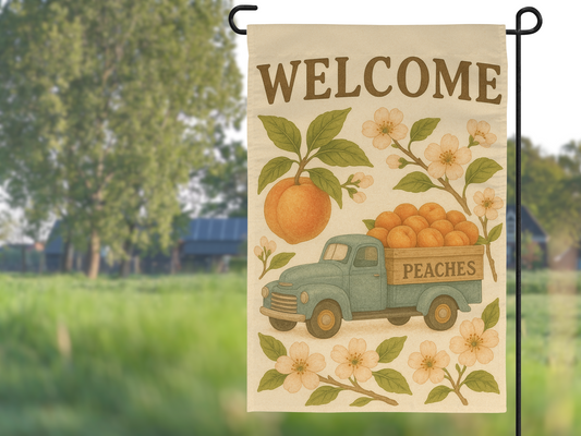 Vintage Peach Truck Welcome Garden Flag