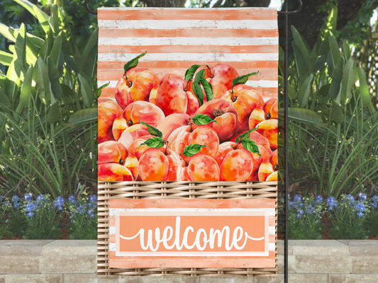 Peach Harvest Basket Welcome Garden Flag