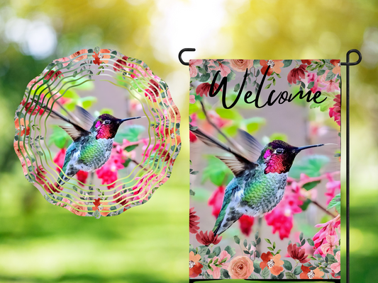 Hummingbird Wind Spinner and Garden Flag Combo