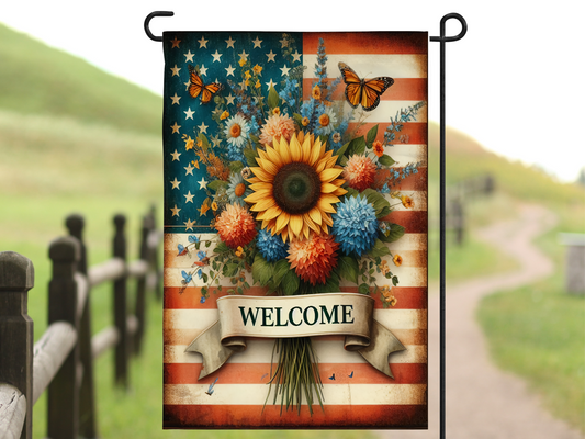 Americana Sunflower Welcome Garden Flag