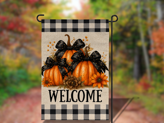 Pumpkin Bow Welcome Garden Flag