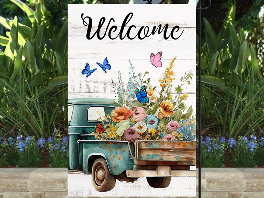 Spring Blue Truck Garden Flag