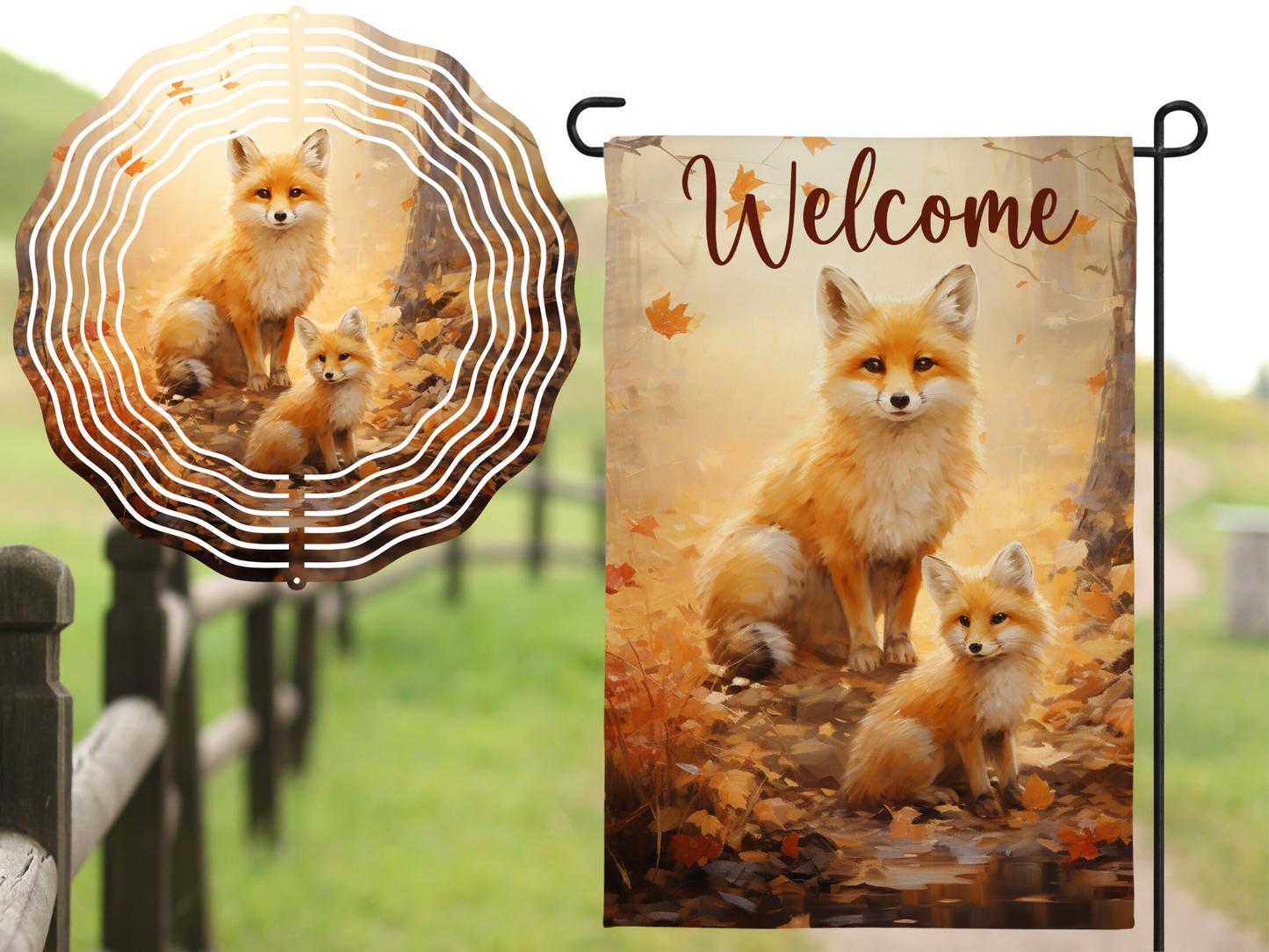 Fox Wind Spinner and Garden Flag Combo