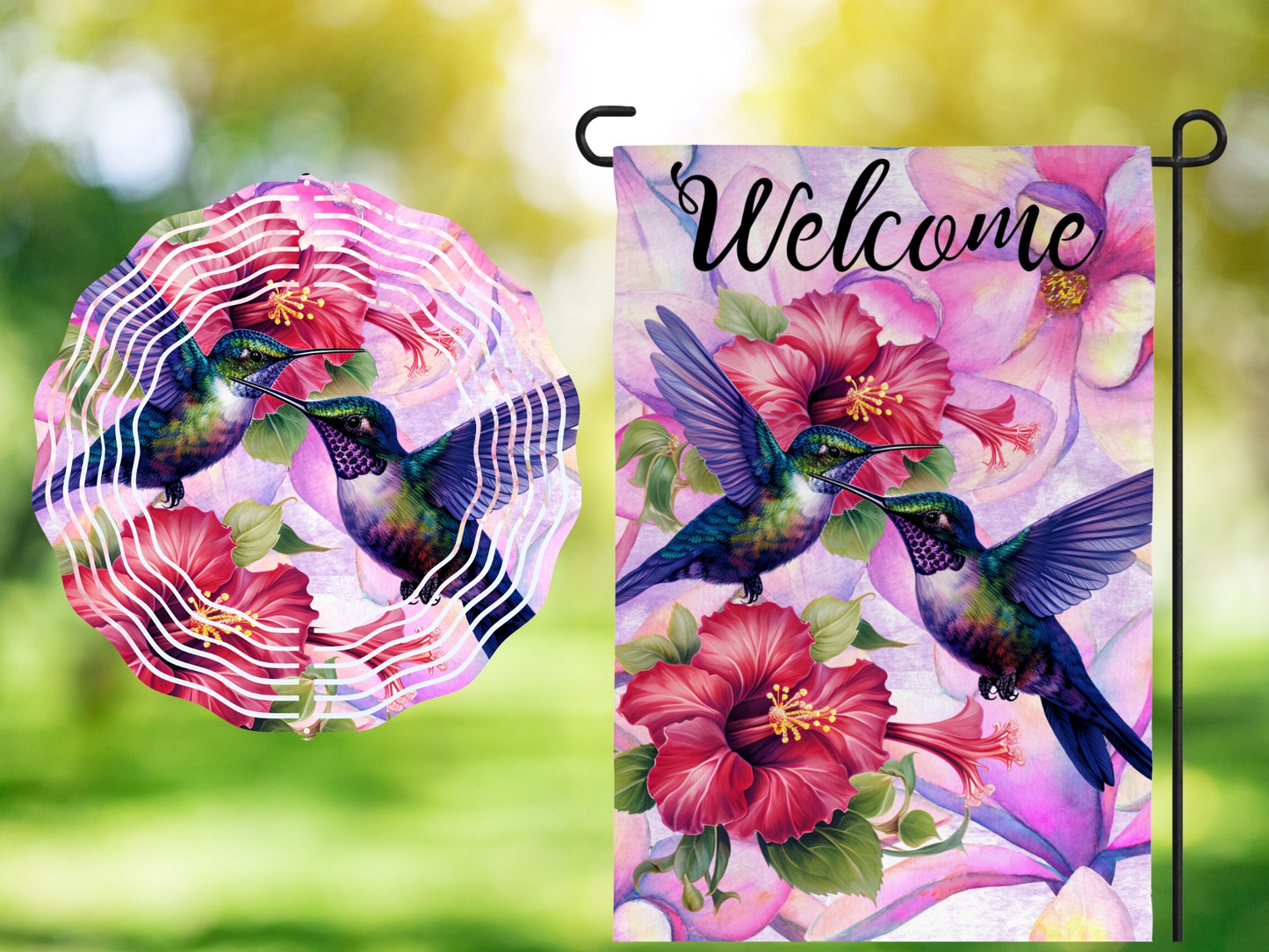 Hummingbird Wind Spinner and Garden Flag Combo