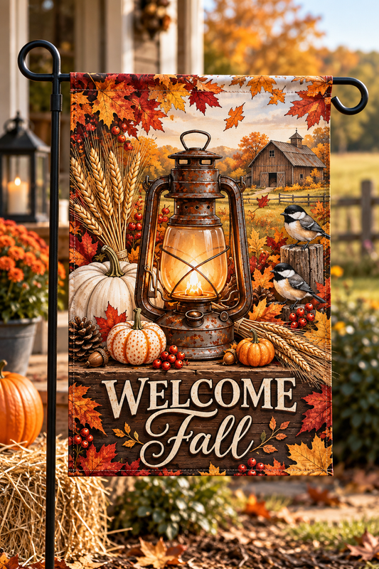 Lantern Glow & Autumn Welcome Garden Flag