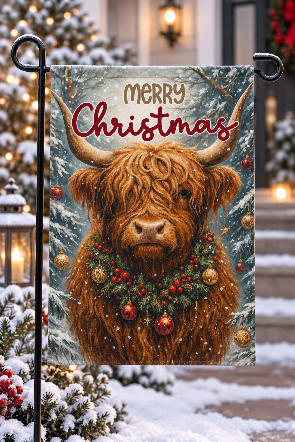 Merry Highland Christmas Garden Flag
