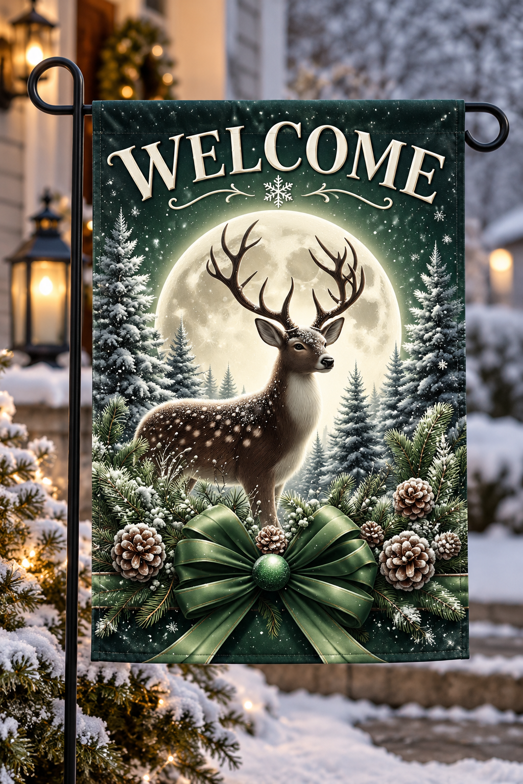 Moonlit Winter Stag Garden Flag