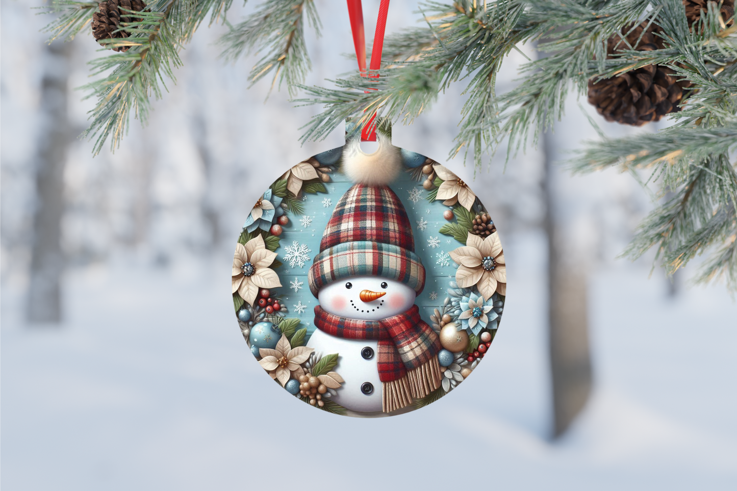 Frosty Blooms Snowman Ornament