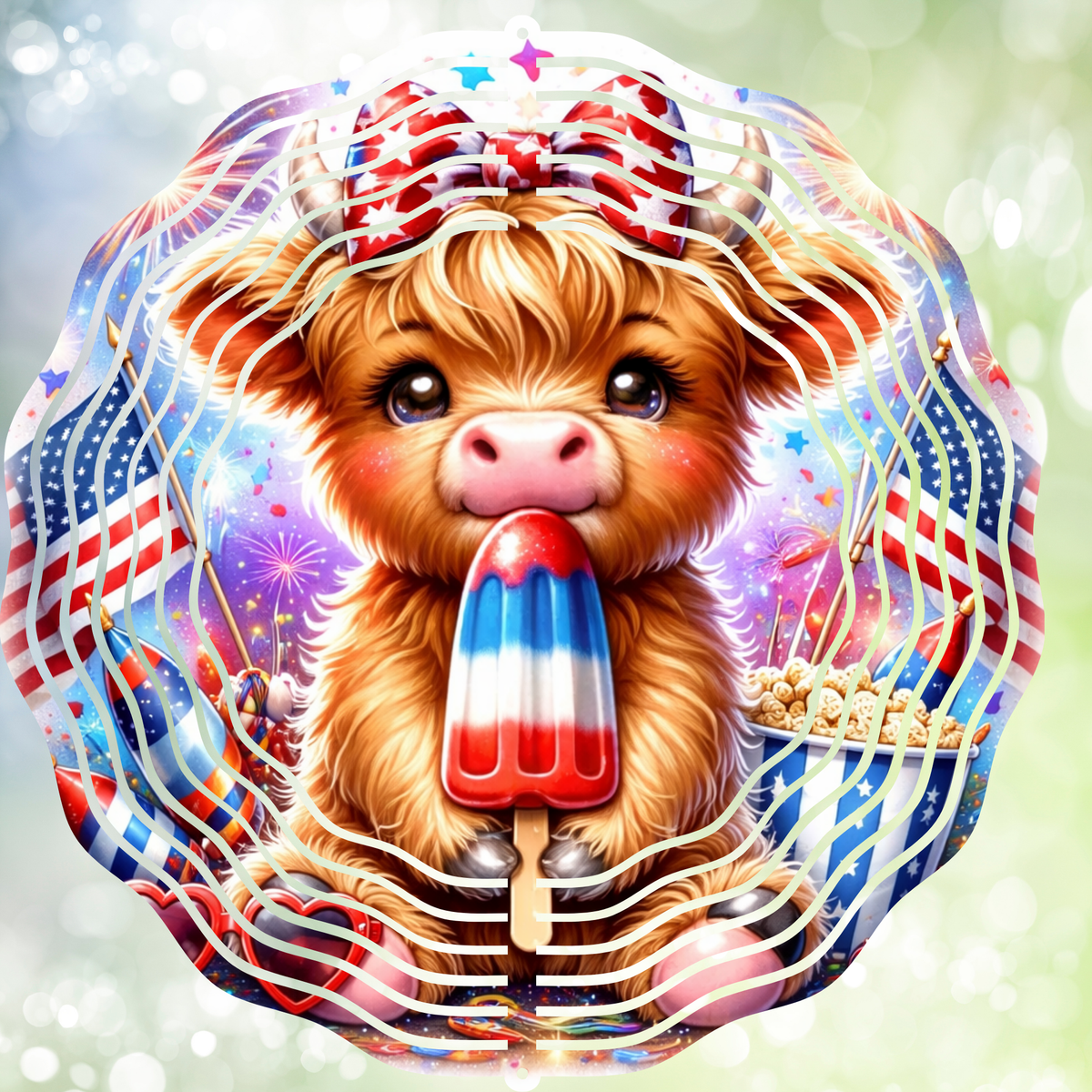 Patriotic Highland Cow Wind Spinner