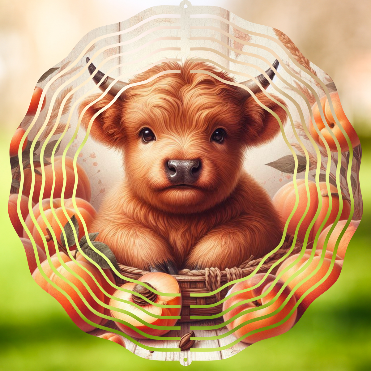 Peach Harvest Highland Cow Wind Spinner