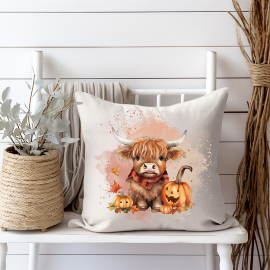 Autumn Harvest Highland Cow Pillow