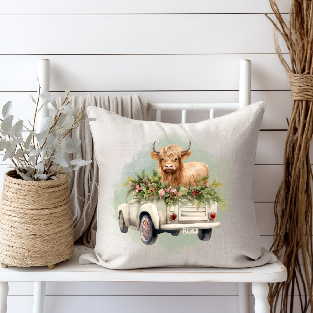 Highland Winter Vintage Truck Pillow