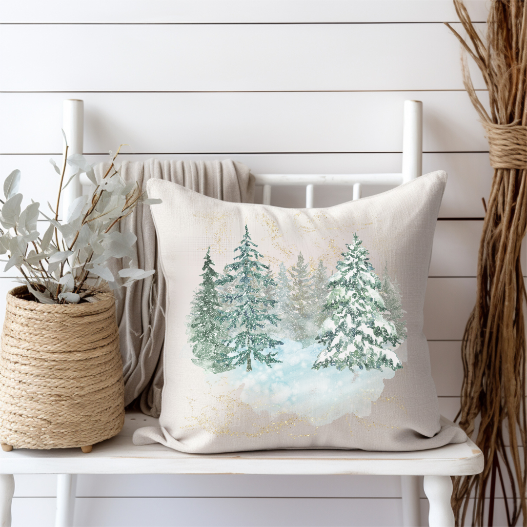 Snowy Pines Winter Pillow