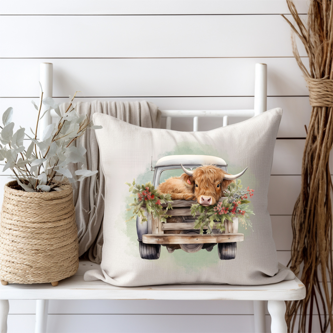 Highland Winter Vintage Truck Pillow