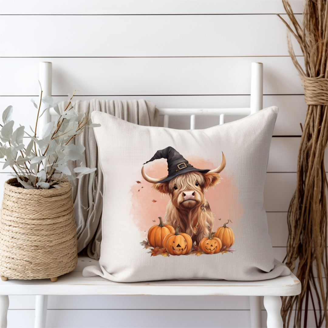 Spooky Highland Cow Halloween Pillow