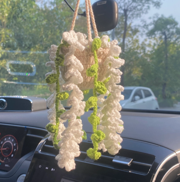 Crochet Wisteria Car Plant Hanging Accessory