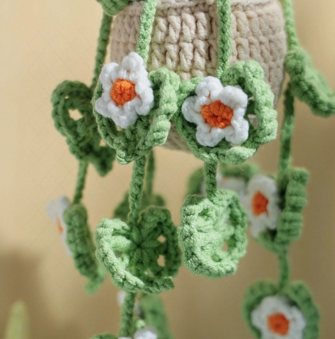 Handmade Crochet Car Plant Hanging Pendant, Cute Car Decor