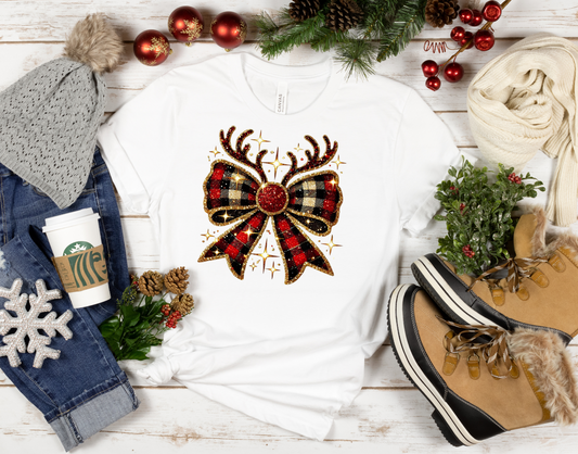 Christmas Reindeer Bow T-Shirt