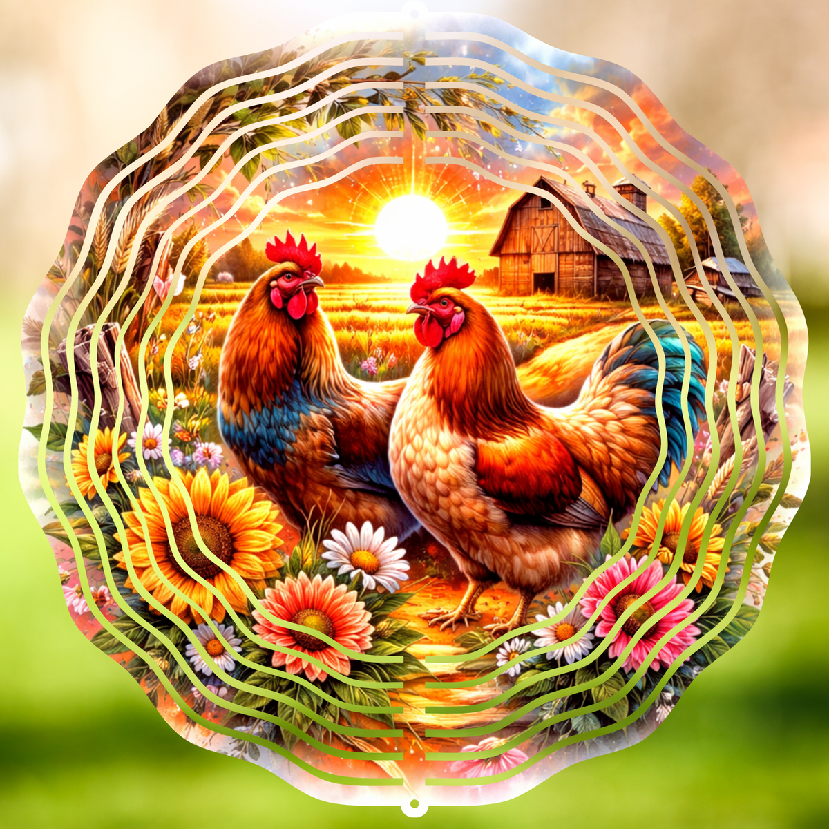 Sunrise Rooster & Hen Wind Spinner