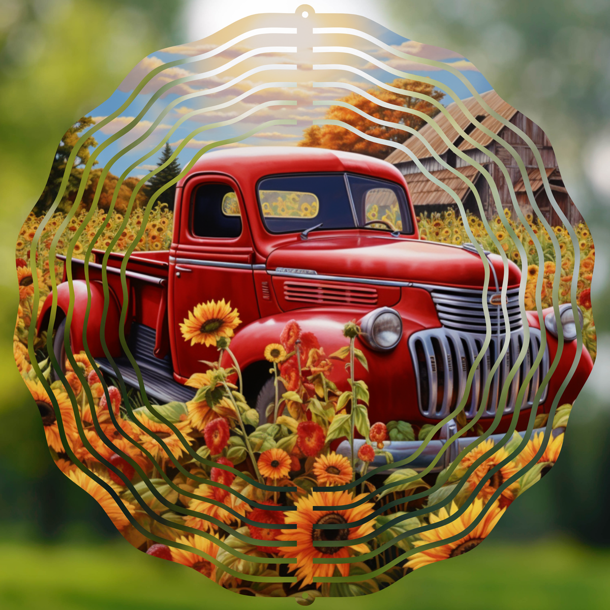 Vintage Red Truck & Sunflowers Wind Spinner