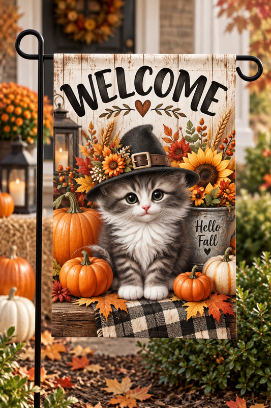 Whiskers & Witchy Wishes Garden Flag