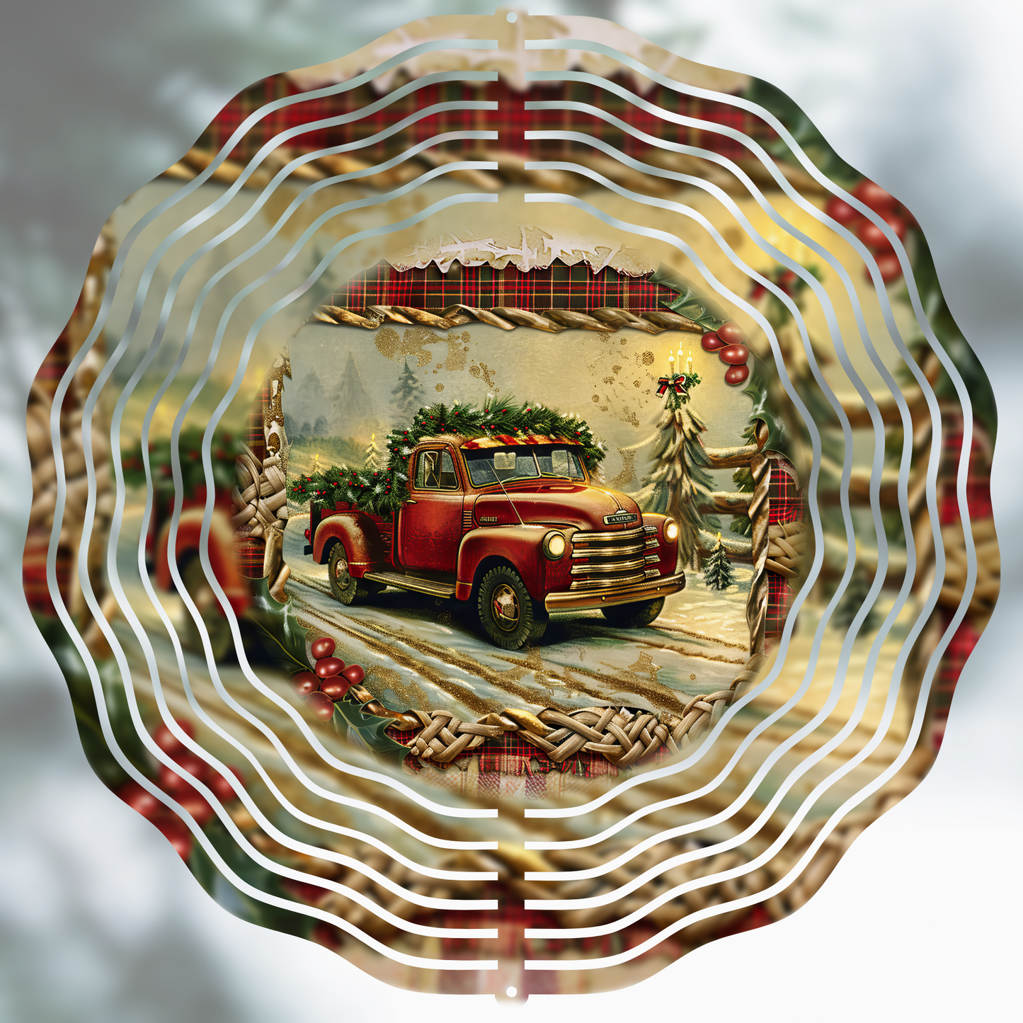 Winter Red Truck Wind Spinner