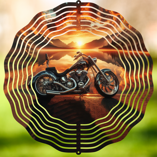 Motorcycle Sunset Wind Spinner