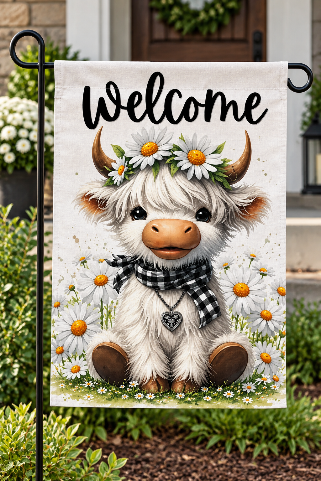 Daisies & Moo Garden Flag