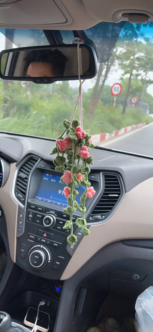 Handmade Mini Pothos Plant Crochet with Rose