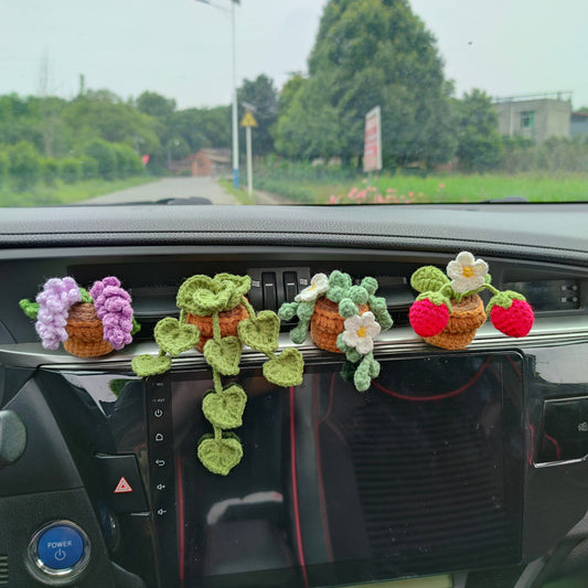 Crochet Car Vent Clip, Crochet Car Plant, Strawberry, Daisy