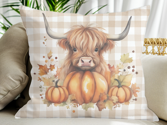 highland fall cow pillow