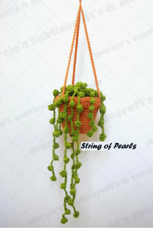 Crochet String of Pearls Succulent Car Plant Hanging Pendant