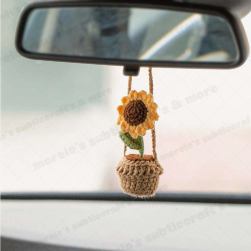 Crochet Sunflower Pot Hanging Car Accessory