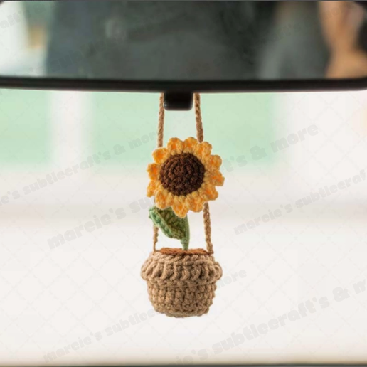 Crochet Sunflower Pot Hanging Car Accessory