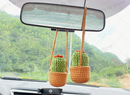 Crochet Cactus Flower Car Plant Hanging Pendant