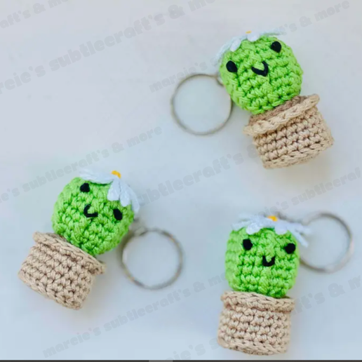 Crochet Cactus Keychain - Handmade Plant Lover Keychain Gift