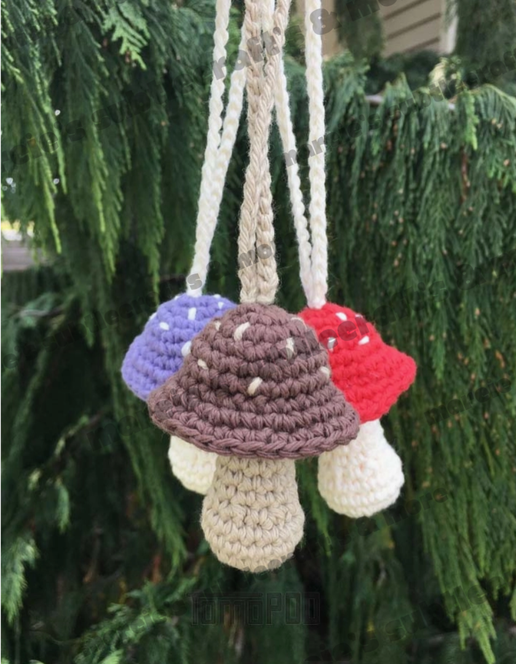 Crochet Mushroom Car Mirror Hanging